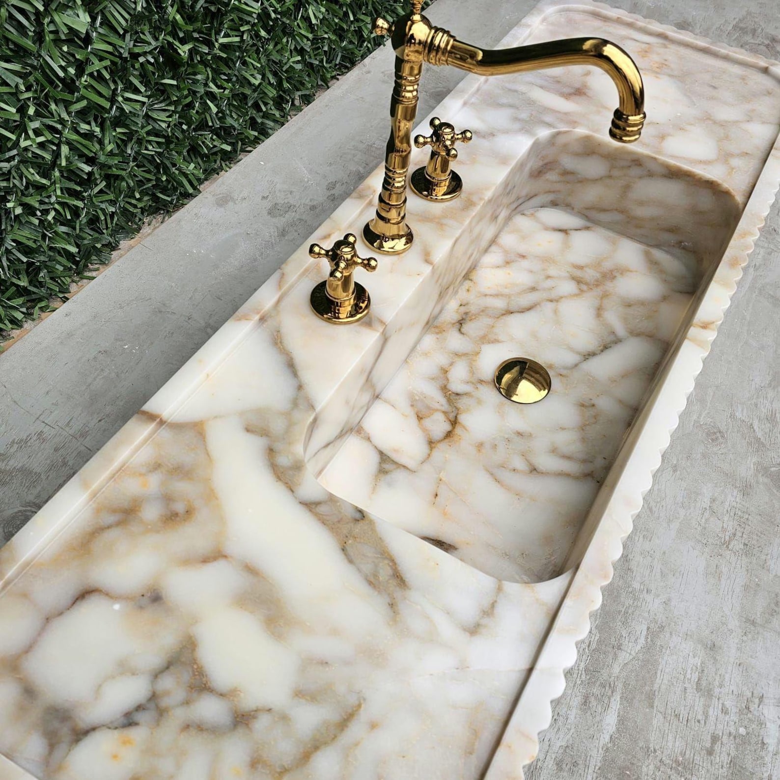Calacatta Gold Marble Sink | Ribbed Texture, Wall-mounted or Vanity - Etsy