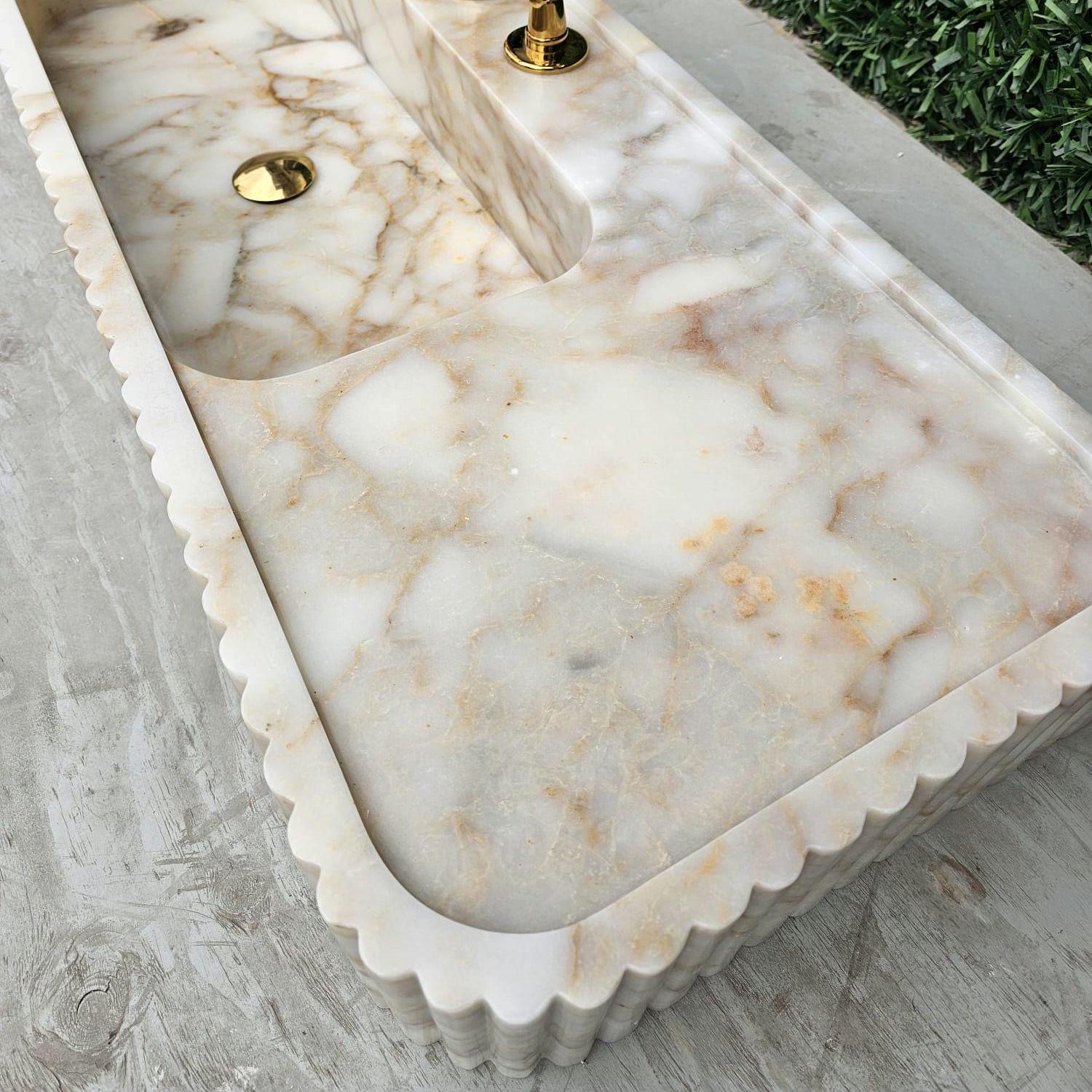 Calacatta Gold Marble Sink | Ribbed Texture, Wall-mounted or Vanity - Etsy