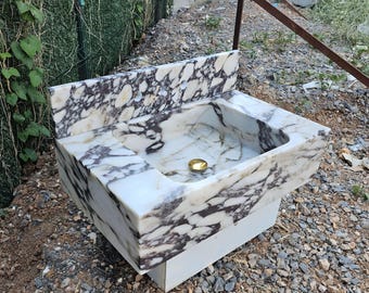Lavandino in marmo a parete - Lavandino da bagno personalizzato fatto a mano in Calacatta Viola