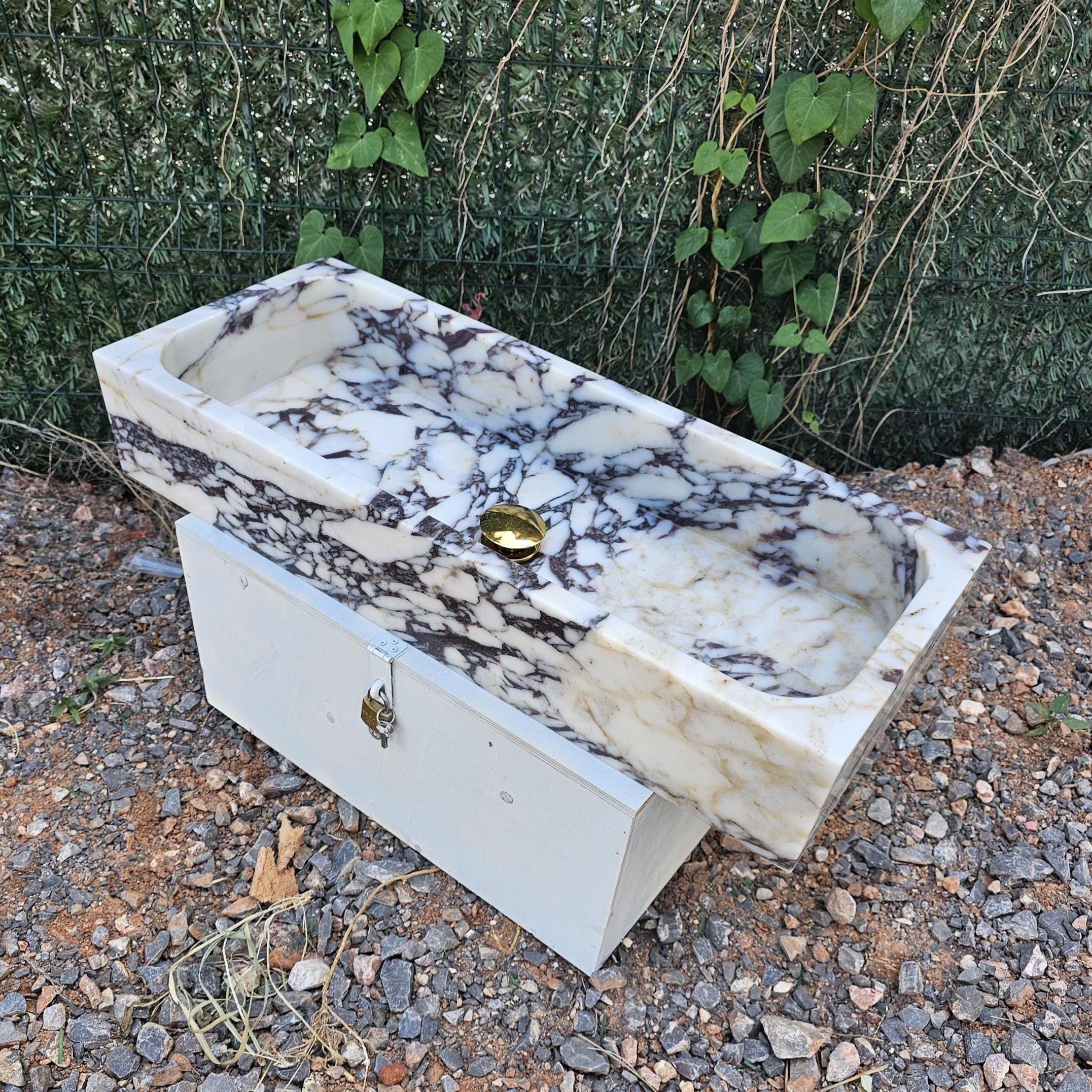 Calacatta Viola Marmor Waschbecken | Handgemachter Waschtisch | Naturstein Badezimmer Waschbecken | Benutzerdefinierte Größe Marmor Waschbecken | Ein Luxuriöses Schiff Waschbecken