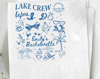 Lake Bachelorette Napkins, Before I Do Custom Napkins, Love On The Lake Cocktail Napkins, Personalized Bachelorette Party Decor