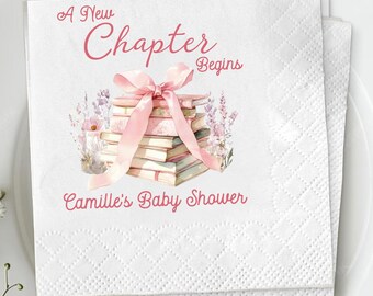 A New Chapter Begins Napkins, Storybook Baby Shower Napkins, Pink Bow Coquette Literary Party Decor, Wildflower Book Theme Napkins