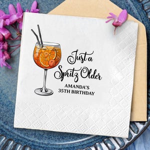 Custom Just a Spritz Birthday Napkins, Personalized Cocktail Party Napkins, Aperol Spritz Theme Decor, Bachelorette & Bridal Shower Napkins