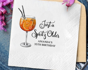 Custom Just a Spritz Birthday Napkins, Personalized Cocktail Party Napkins, Aperol Spritz Theme Decor, Bachelorette & Bridal Shower Napkins