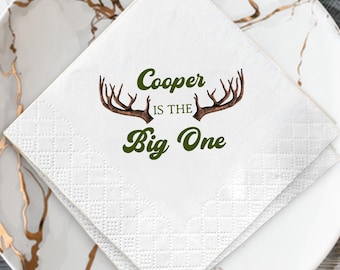 Deer First Hunt Napkins, Oh Deer Boy Birthday Party Napkins, Fall Baby Shower Cocktail Napkins, Hunting Theme Personalized Napkins