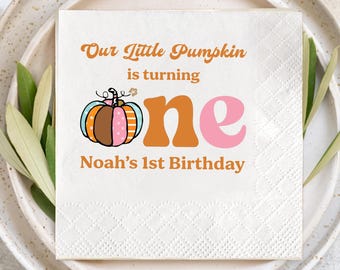 One Little Pumpkin Birthday Napkins, Custom Fall Birthday Napkins, Pumpkin 1st Birthday Party Decor, First Fall Birthday Napkins