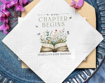 A New Chapter Begins Baby Shower Napkins, Storybook Baby Shower Napkins, Gender Neutral Baby Shower Decor, Personalized Book Theme Napkins