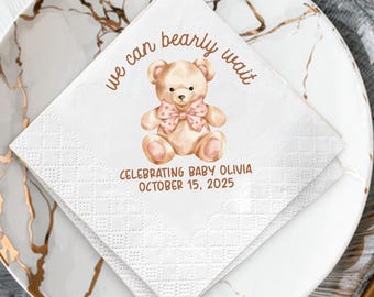 Cute Bear Baby Shower Napkins, Personalized Cocktail Napkins, Custom Baby Shower Decor, Baby Sprinkle Party Supplies, Baby Shower Gift