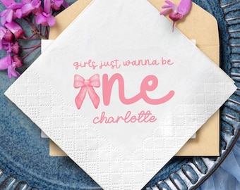 Girls Just Wanna Be One Party Napkins, Pink Bow First Birthday Napkins, Coquette Birthday Decor, Baby Girl 1st Birthday Napkins, Cute Party
