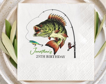 Personalized Fishing Birthday Napkins, Boy Birthday Party Napkins, Reel in the Fun O-Fish-Ally Party Decor, Custom Printed Napkins