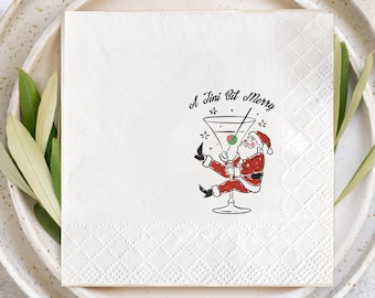 Merry Christmas Napkins, A Tini Bit Merry Holiday Napkins, Whimsical Hand Drawn Xmas Friends Party Decor, Cocktail Holiday Napkins