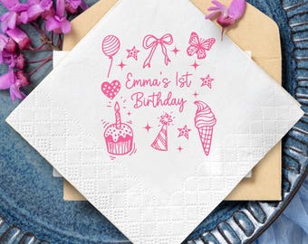 1st Birthday Napkins Girl, First Birthday Party Napkins Baby Girl, Personalized Birthday Napkins, Cake Smash Napkins, Birthday Girl Party