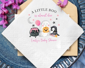 A Little Boo Baby Shower Napkins, Custom Halloween Party Napkins, Ghost Pumpkin Bat Theme, Spooky Season Baby Shower Decor, Party Favors