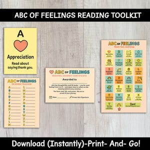Kit de lecture L'ABC des sentiments | Poster de l'alphabet sur les émotions + cartes-éclair + suiveur de lecture + certificat | Cadeau pour les enfants d'âge préscolaire et la petite enfance | SEL