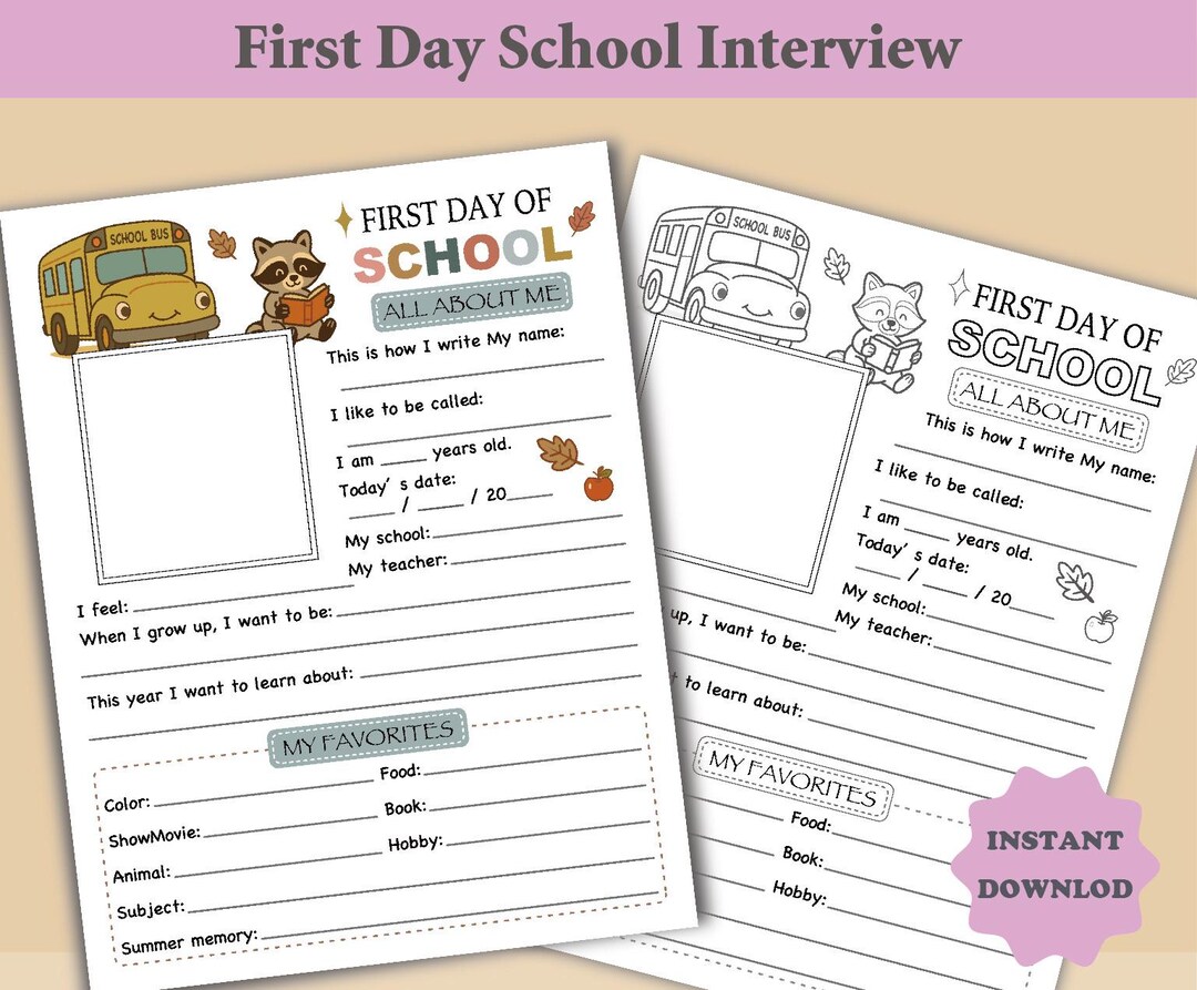 First Day of School Interview Printable, All About Me Questionnaire ...
