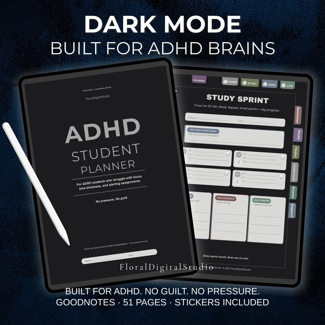 ADHD Dark Mode Digital Planner for Students | Goodnotes Notability iPad ...
