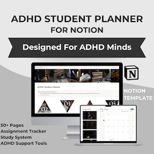 ADHD Student Planner Notion Template | Assignment Tracker, Study Planner, Brain Dump | Digital School Planner for College Students