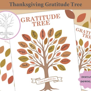 以下が含まれることがあります： 感謝祭の感謝の木をテーマにした画像。画像には、「パパ」、「ママ」、「家族」などの言葉が書かれた葉を持つ木が描かれています。「感謝の木」と「感謝しています」という言葉も表示されています。秋をテーマにした画像です。