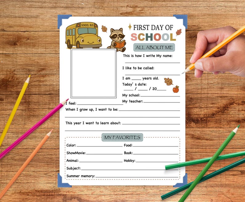 First Day of School Interview Printable, All About Me Questionnaire ...