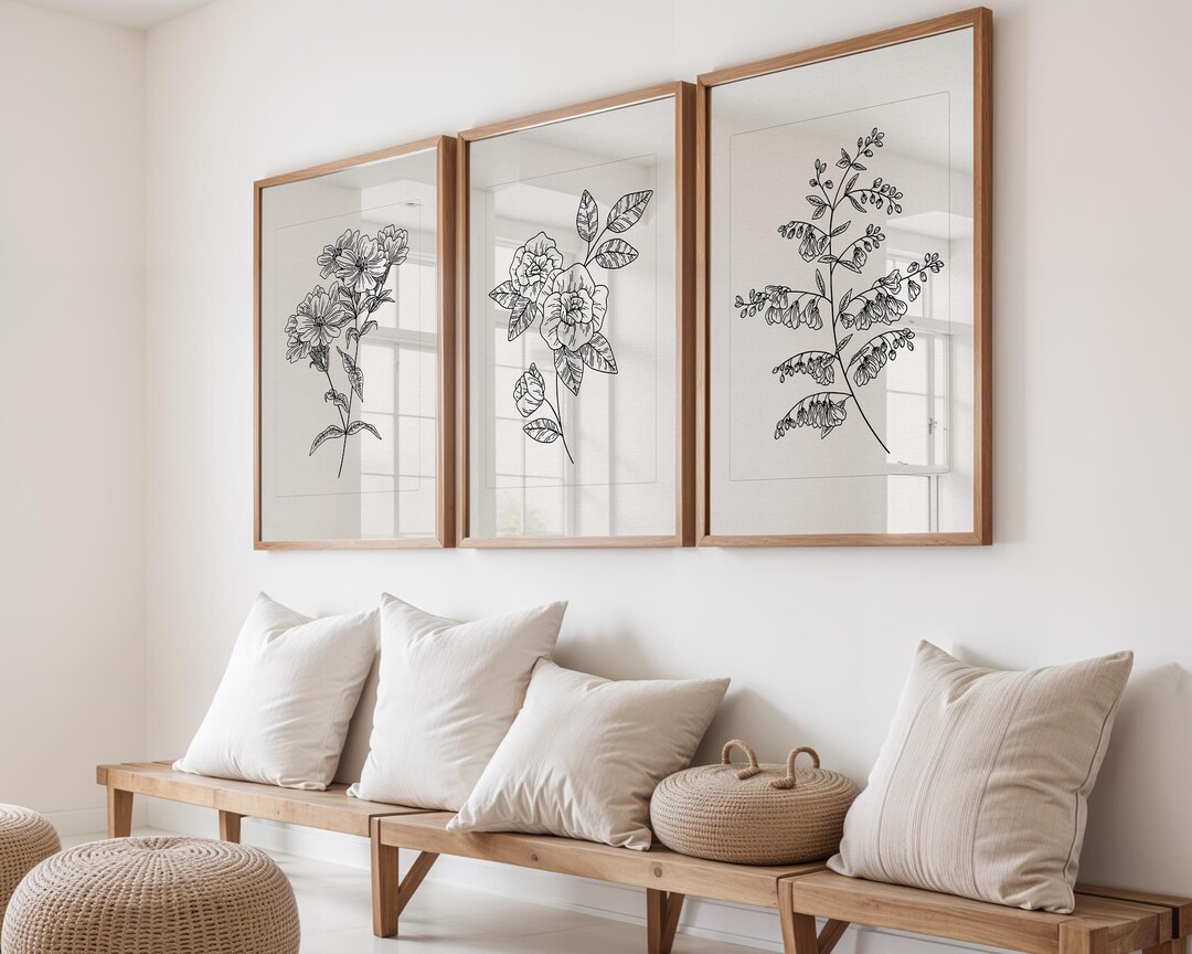 Boho Floral Line Art Print Set | Neutral Botanical Gallery Wall ...