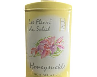 Vintage 1980s Les Fleurs Du Soleil Talc HoneySuckle 7oz Tin Made in England Rare