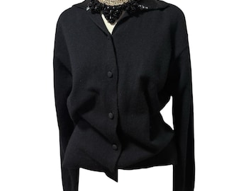 collectible vintage 80s Black beaded Calvin Klein classics Button Down Cardigan