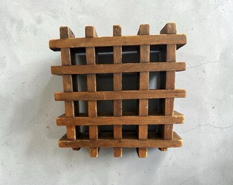 MCM Vintage Teak Wood Trivet Lattice Waffle Square Danish 6"x 6"