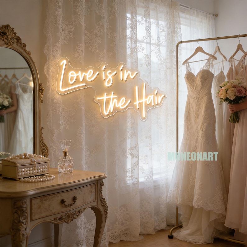 Insegna al neon per salone di parrucchiere, "L'amore è nei capelli", luce al neon a LED, decorazione per salone di bellezza, regalo per parrucchiere, arte murale al neon personalizzata per attività commerciali. immagine 15