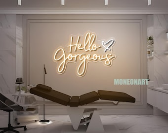 Insegna al neon a LED personalizzata "Hello Gorgeous", decorazione da parete per salone di bellezza.
