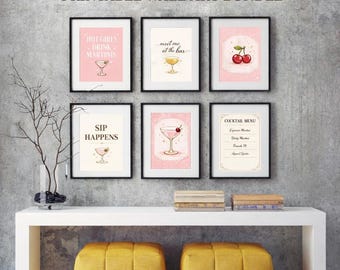 Roze martini-afdrukken | Girly barwagendecor (digitale download)
