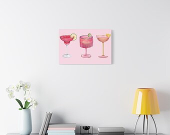 Pink Cocktail Canvas Art | Girly Bar Cart Print