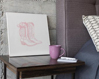 Lienzo con botas vaqueras rosas: estampado de rodeo femenino, decoración del oeste