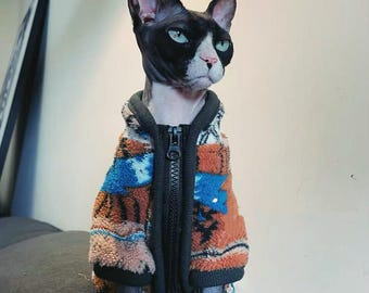 Sphynx cat fleece Jacket, 2-leg Sphynx cat jumper jacket,Hairless cat winter coat, Cat sweater,handmade cat clothes