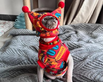 Sphynx Katzenanzug, Sphynx Katzenpullover Set, haarlose Katze Winterkleidung, Katzenpullover, handgemachte Katzenkleidung
