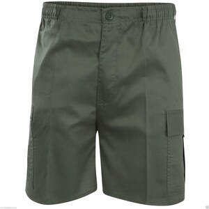 Men 6 Pocket Cargo Shorts | Utility Workwear Shorts with Elastic Waist | Durable Casual Bottoms | Black, Beige, Navy, Olive