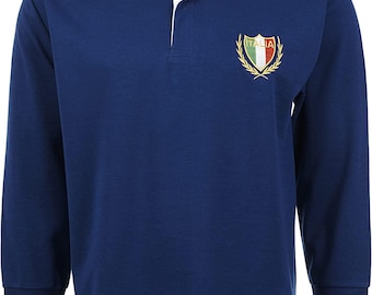 Royal Blue Rugby Long Sleeve T-Shirt: Classic Fan Shirt, Button-Down Collar
