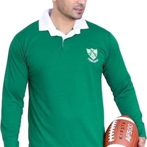Rugby Fan Long Sleeve Jersey: Classic Button-Down Collar, Cotton Blend