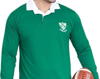 Rugby Fan Long Sleeve Jersey: Classic Button-Down Collar, Cotton Blend