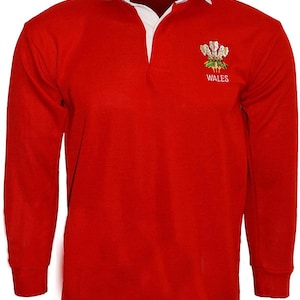 Wales Rugby Long Sleeve Men T Shirt  | Classic Rugby Fan Shirt Button Down Collar | Sizes S–5XL