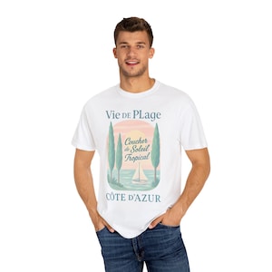 French Riviera T-Shirt | Vie de Plage Cote d'Azur Tee | Unisex Tropical Beach Shirt | Maritime Sunset Graphic | Sizes S-XL