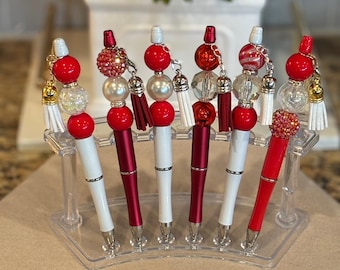 Red & White Beaded Pen: Elegant Sisterhood Gift