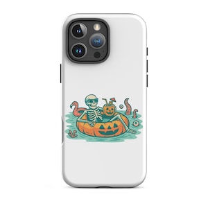 Skeleton Pool Float iPhone 14 Pro Max Hülle, Halloween Handyhülle, Summerween Tough Case, glänzend, Matt, gruseliges Skelett Geschenk