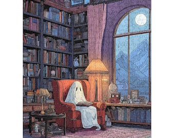 Spooky Library Ghost Puzzle: Cozy Halloween Jigsaw (520 Piece)