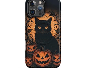 Halloween Black Cat iPhone MagSafe Case, Spooky Fall Design