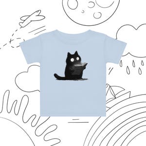 Cryptonomicon cat baby t-shirt, spooky cute Halloween tee, black cat baby shirt 6M–24M, witchy baby gift in white, pink, blue, charcoal