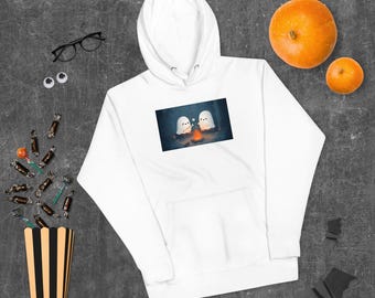 Two Ghosts Roasting Marshmallows Hoodie: Spooky Campfire Sweatshirt