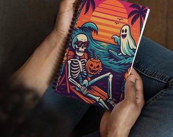 Summerween Spiral Notebook: Spooky Skeleton Beach Journal