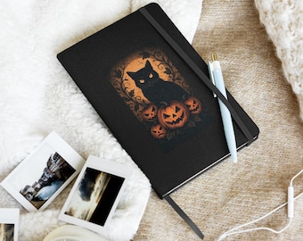 Halloween Cat Hardcover Journal: Gothic Pumpkin Notebook