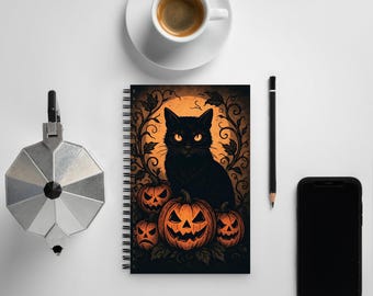 Notitieboek Halloween Cat-spiraal: Gothic Pumpkin Journal, Witchy Stationery