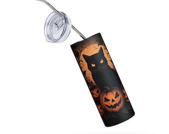 Halloween Cat Tumbler: Stainless Steel Jack O'Lantern Travel Mug